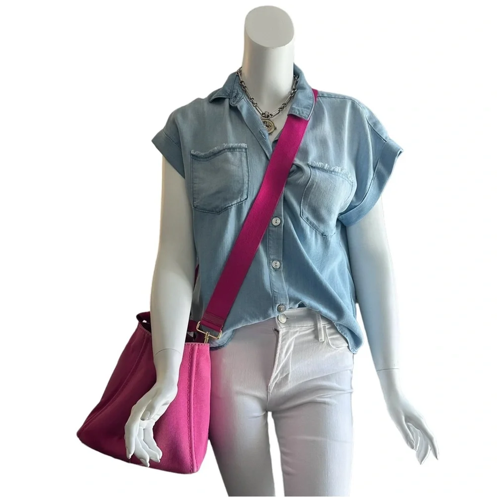 Prada Canapa Shoulder Crossbody Bag Tote Fuchsia Pink Purple Large Summer